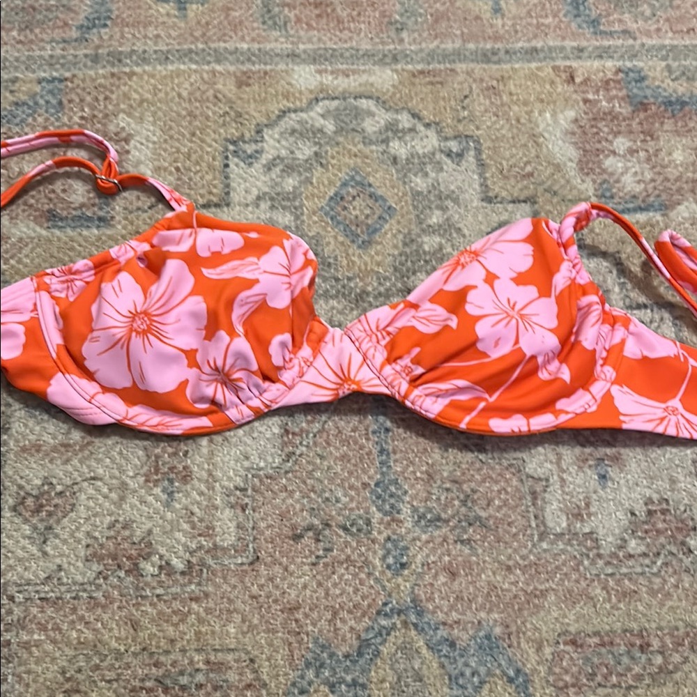 Floral Bikini Top in Orange and Pink